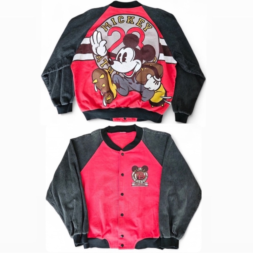 Vintage 90s Disney Mickey Mouse Football Varsity Corduroy Jacket
